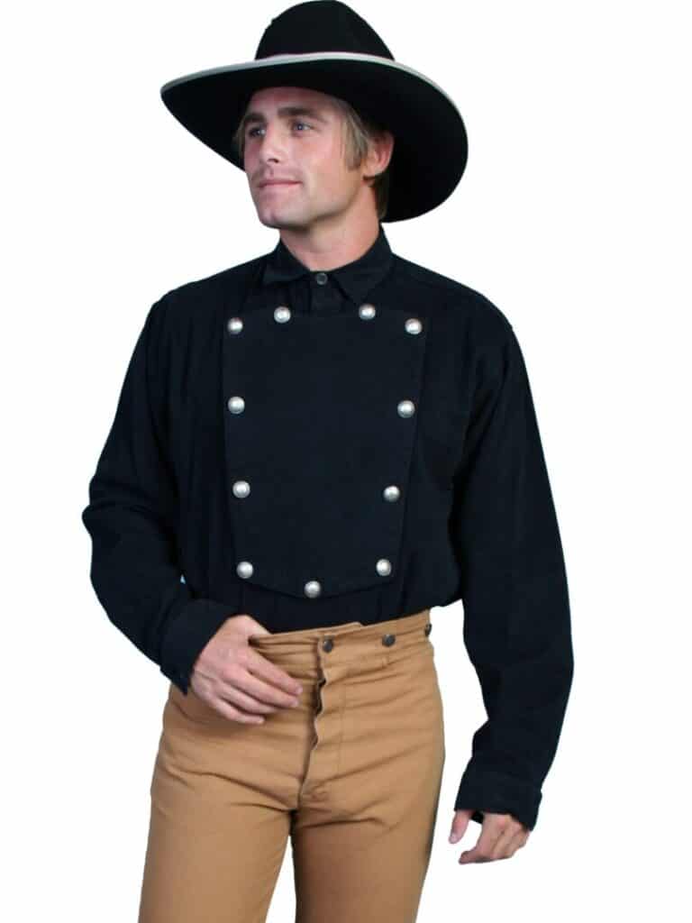 Guy in a black cowboy hat and brown shirt