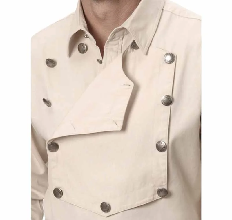 Scully Men's Pewter Button Natural Cavalry Bib Shirt USA 2 mens cavalry bib shirt