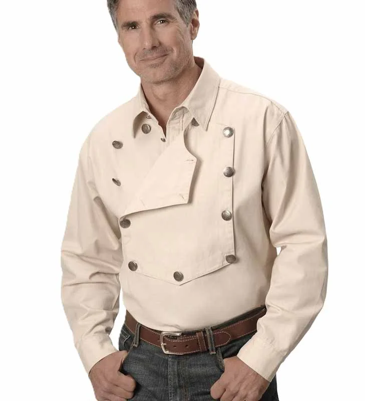 Scully Men's Pewter Button Natural Cavalry Bib Shirt USA 1 mens cavalry bib shirt