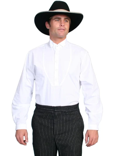 A man wearing a Mens Scully Insert Bib Wing Tip White Shirt BIG n TALL USA and a hat.