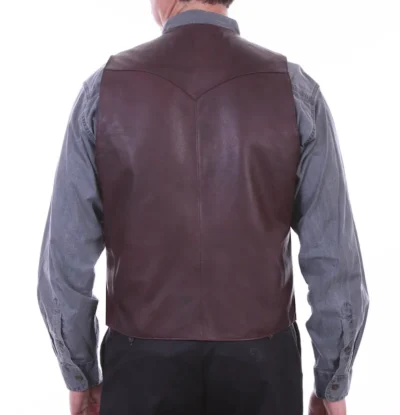 Mens Scully Black Cherry lambskin leather Ostrich Western Vest.