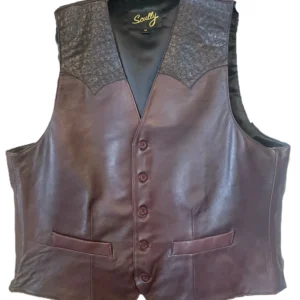 mens black cherry lambskin leather vest