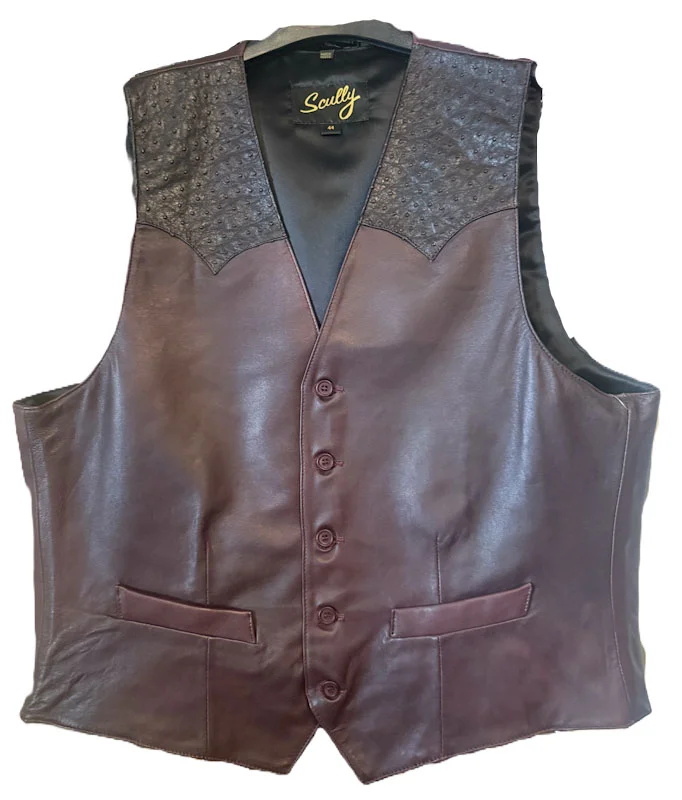 mens black cherry lambskin leather vest