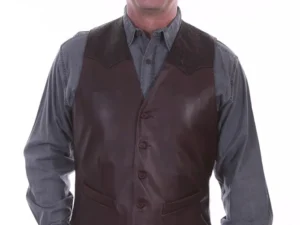 Mens Scully Black Cherry lambskin leather Ostrich Western Vest.