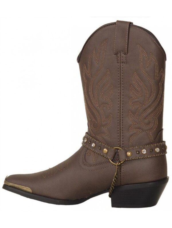 A SIZE 9.5 Womens Distressed Brown fashion cowboy boot with studded straps.