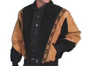 Mens Scully Two Tone Black Suede Zip Front Rodeo Jacket
