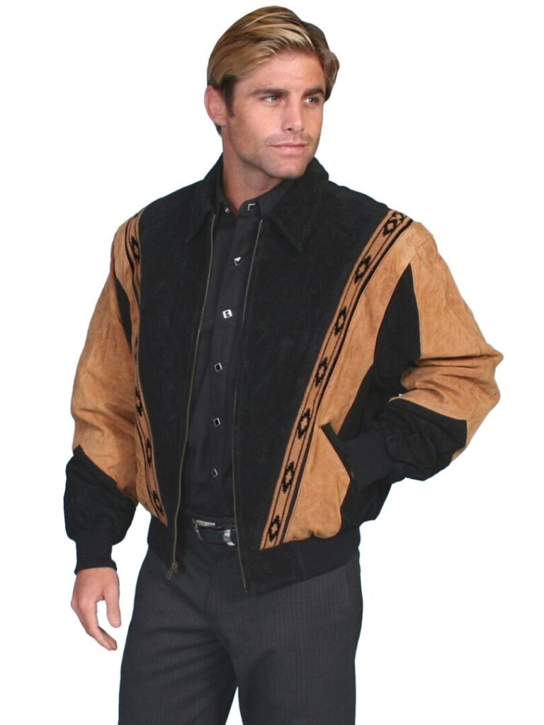 Mens Scully Two Tone Black Suede Zip Front Rodeo Jacket