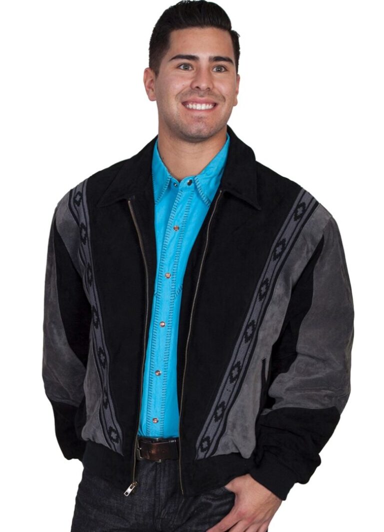 Scully Mens 2 Tone Black Gray Suede Zip Front Rodeo Jacket