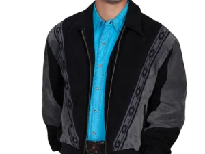 Scully Mens 2 Tone Black Gray Suede Zip Front Rodeo Jacket