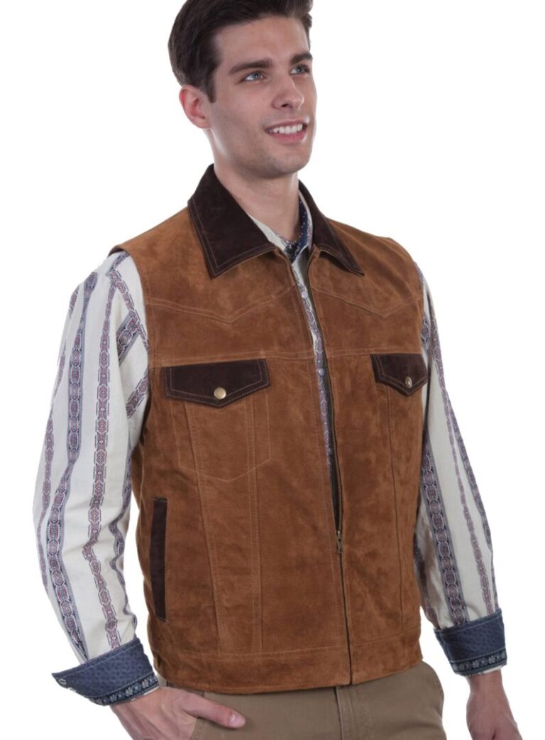Mens Scully Brown Suede Concealed Carry Western Vest
