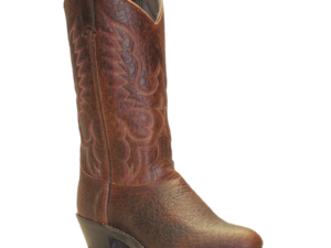 Mens USA Made Antique Brown Bison Leather Cowboy boots made of bison leather on a white background.