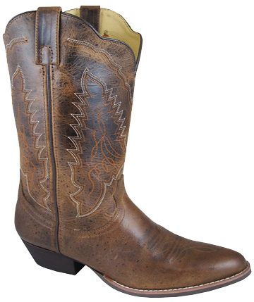 A pair of Womens 10.5-11 Distressed Brown cowboy boots.