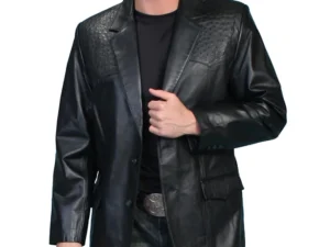 Scully Mens Black Lambskin Leather Ostrich Blazer
