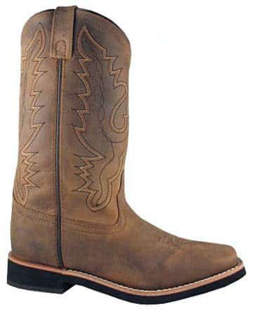 A "Pueblo" Womens 9.5 Crazy Horse Crepe Square Toe cowboy boot with an embroidered design.