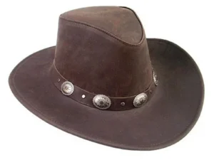 leather pinch front cowboy hat by Kakadu with silver studs.