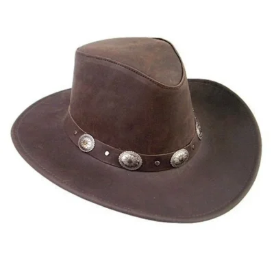 leather pinch front cowboy hat by Kakadu with silver studs.