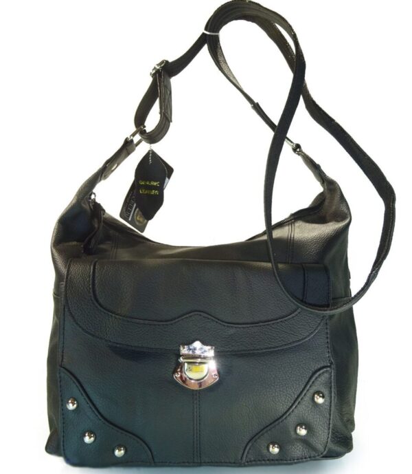 Womens Black Leather Stud Concealed Handbag
