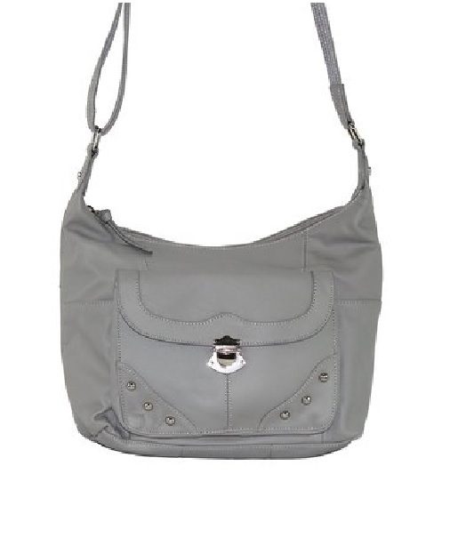 Elaine" Women's Gray Leather Stud Concealed Handbag: A "Elaine" Women's Gray Leather Stud Concealed Handbag.
