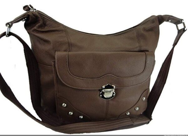 An image of the "Elaine" Women's Brown Leather Stud Concealed Handbag.
