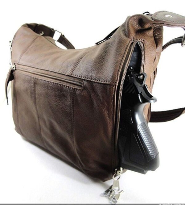 Womens Brown Leather Stud Concealed Handbag