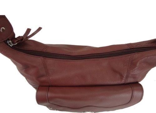 An "Elaine" Women's Brown Leather Stud Concealed Handbag on a white background.