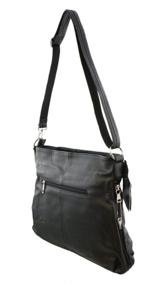 A "Brittany" Women's Black & Brown Leather Concealed Handbag with a zipper.