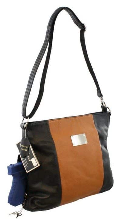 A "Brittany" Women's Black & Brown Leather Concealed Handbag with a handle.