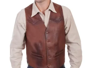 Mens Scully Burnt Brown Leather Classic Western Vest.