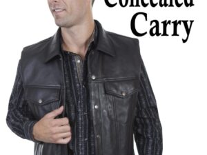 Mens Scully Black Lambskin Leather Concealed Carry Western Vest