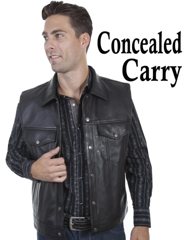 Mens Scully Black Lambskin Leather Concealed Carry Western Vest