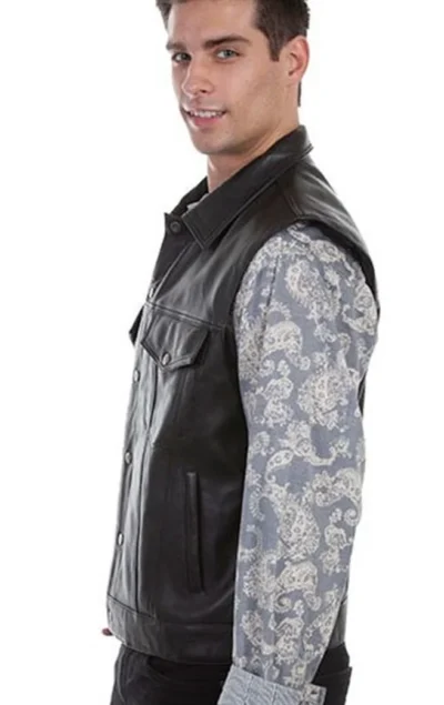 Mens Scully Black Lambskin Leather Concealed Carry Western Vest