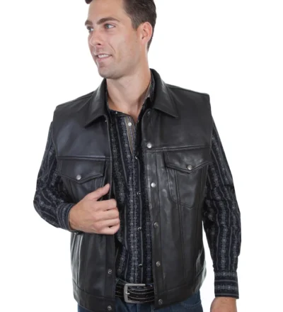 Mens Scully Black Lambskin Leather Concealed Carry Western Vest