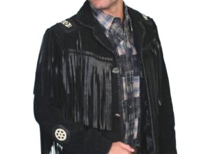 Scully Men's Black boar suede Native fringe western jacket, black, hi-res.