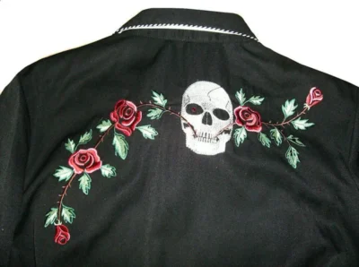 skull and rose embroidered western shirts