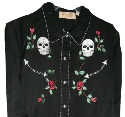 skull and rose embroidered western shirts