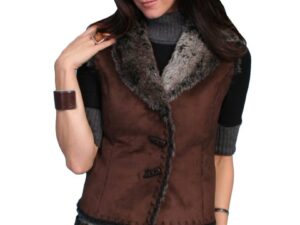 Womens faux suede, Brown fur western vest by Scully Image