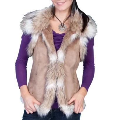 Womens Scully Faux Suede Hazelnut Faux Fur Western Vest