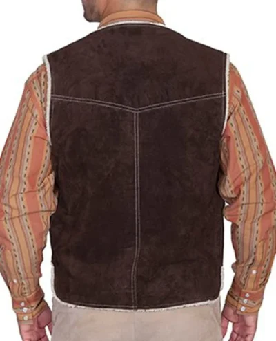 Brown suede sherpa fur lined western snap vest