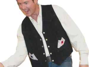 mens leather western cowboy vest with playing cards