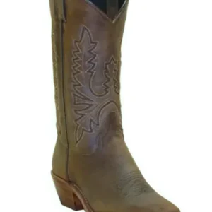 Olive brown leather Womens Cowboy boots USA made on a white background.