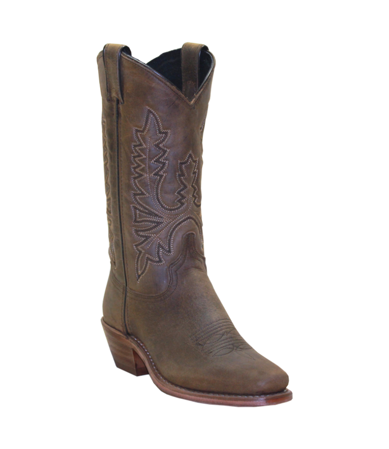 Olive brown leather Womens Cowboy boots USA made on a white background.