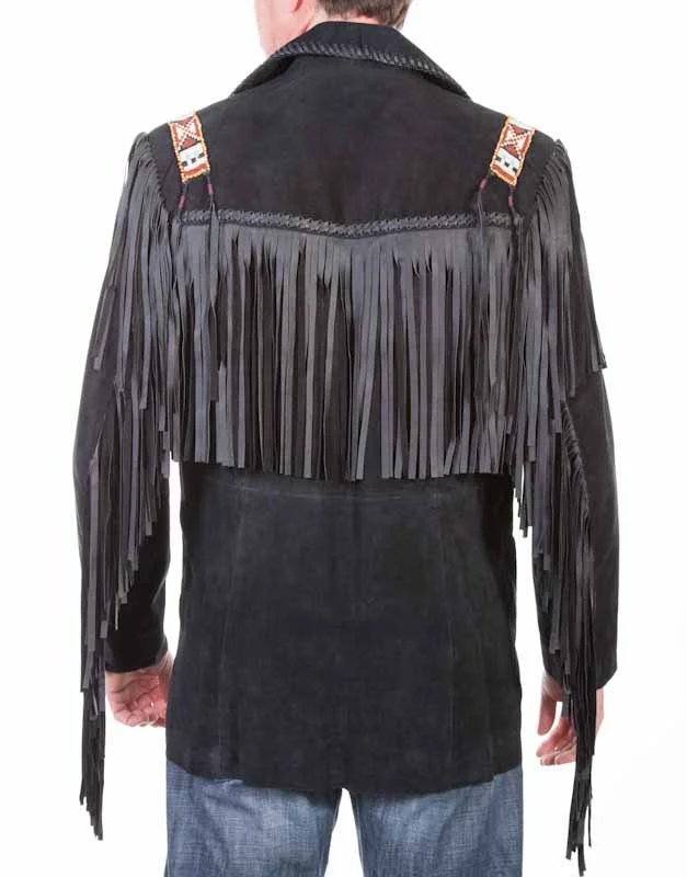 Scully Men's Black Fringe Suede Coat Jacket Bones & Beads 2 Men's Black Suede Fringe Jacket.