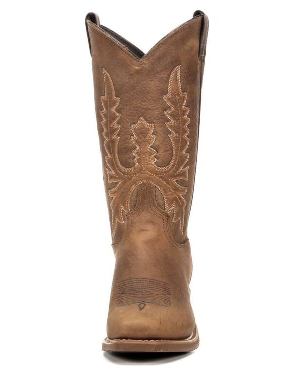A pair of Womens Brown Bison Square Toe Cowboy Boots USA made with an eagle design.