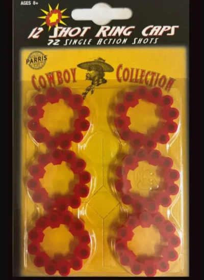 12 Shot Ring Caps for Toy Guns 72 SHOTS <ul> <li>FITS BARREL GUNS ONLY.</li> <li>1 package= 72 SHOTS</li> </ul> •
