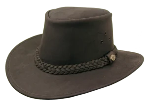 A Kakadu "Bush Ranger" leather western hat with braided brim.