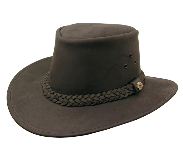 A Kakadu "Bush Ranger" leather western hat with braided brim.