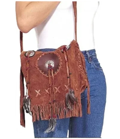 Native style brown suede fringe purse