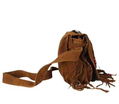 Native style brown suede fringe purse