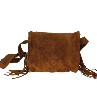 Native style brown suede fringe purse