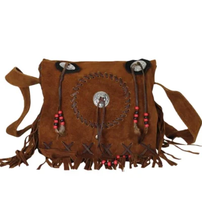 Native style brown suede fringe purse